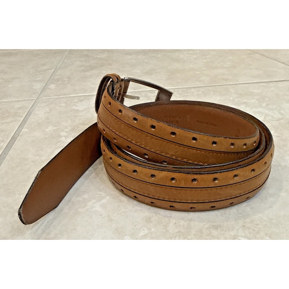 Allen Edmonds Italian Calfskin Leather Belt 44/110 Brown Perforated USA Brass 1" - Picture 2 of 8